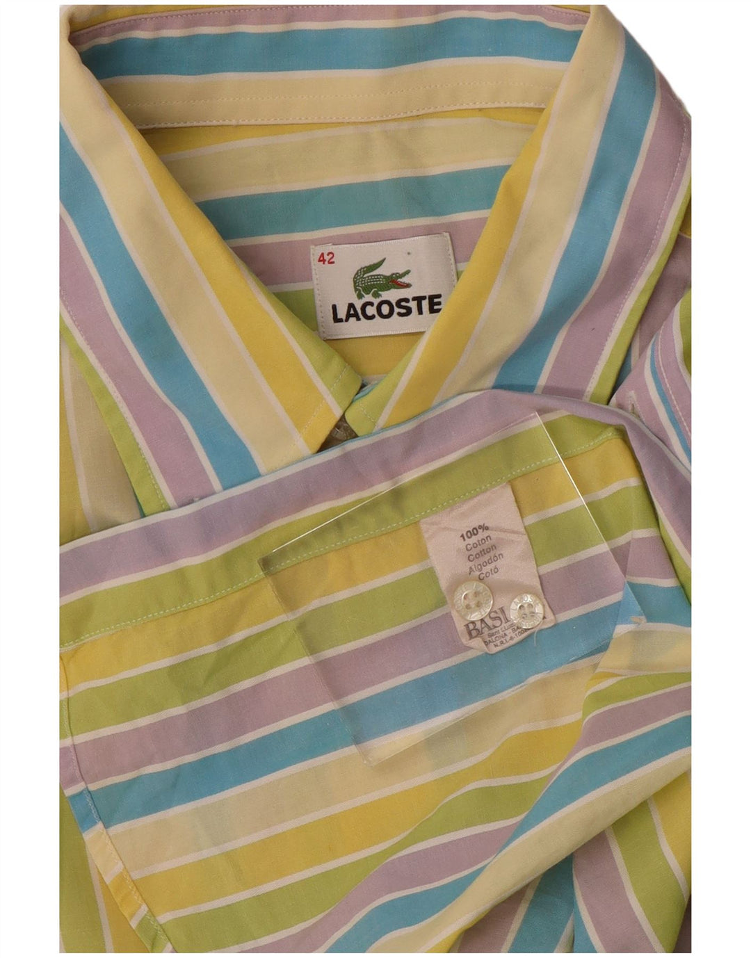 LACOSTE Chemise à manches courtes homme taille 42 grand coton rayé multicolore