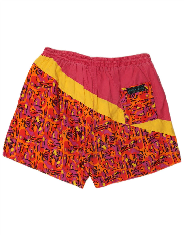 VINTAGE Short de Bain Homme XL Coton Géométrique Rose