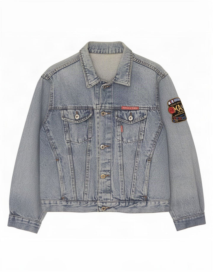 veste en denim graphique femme vintage UK 12 Bleu moyen