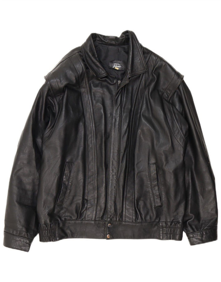 VINTAGE Veste en cuir homme UK 40 Grand cuir noir