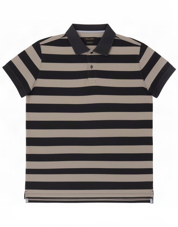 Massimo Dutti Polo coupe classique pour homme en coton rayé bleu marine moyen