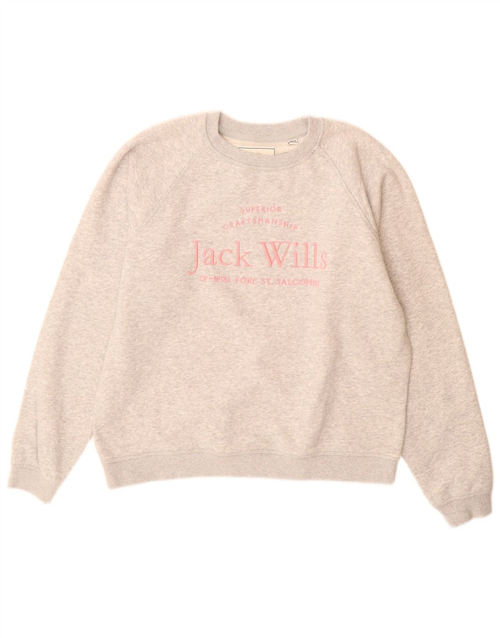 Jack Wills Sweat-shirt graphique pour femme UK 12 Gris moyen moucheté