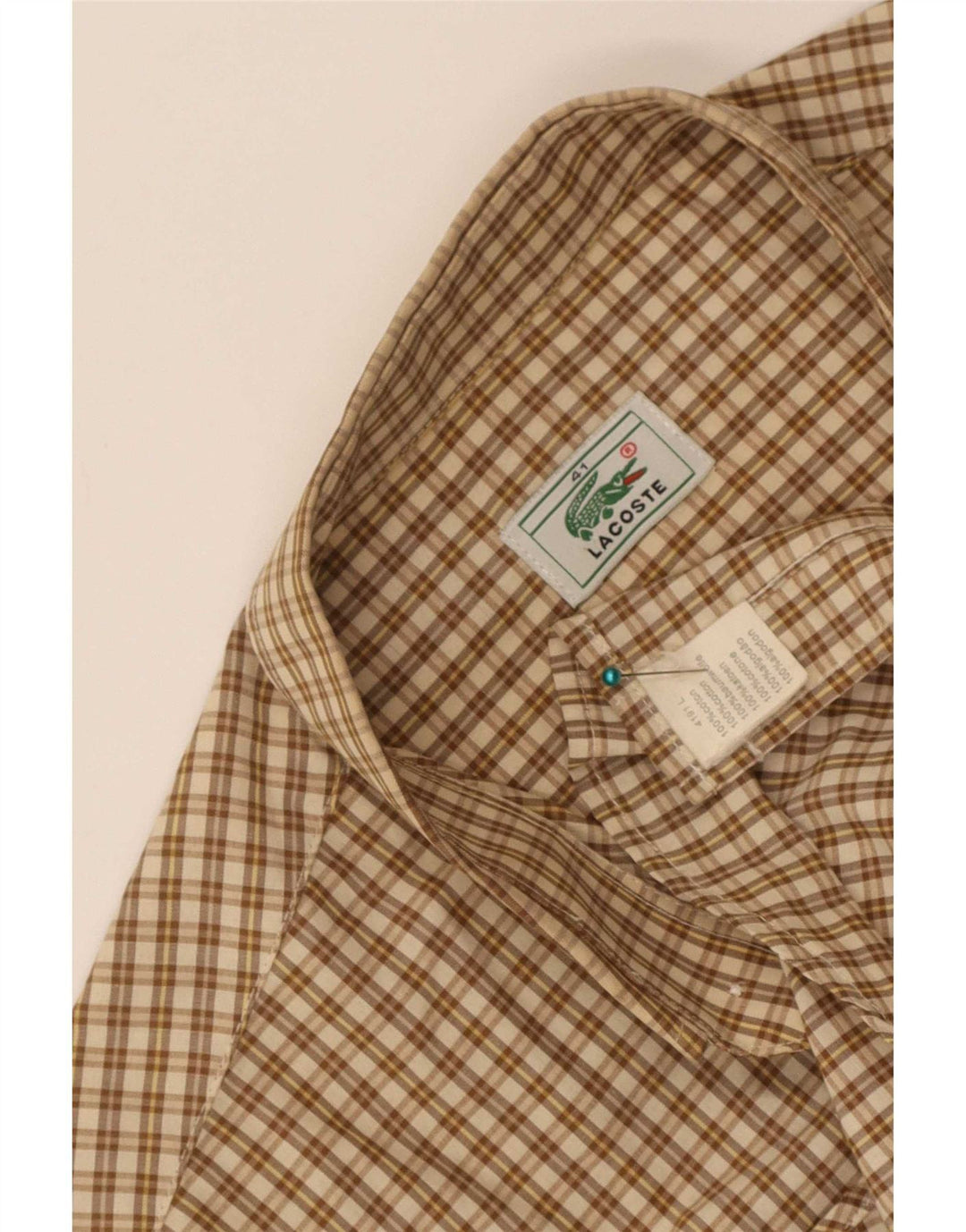 Lacoste Chemise à manches courtes pour hommes Taille 41 Grand coton à carreaux beige