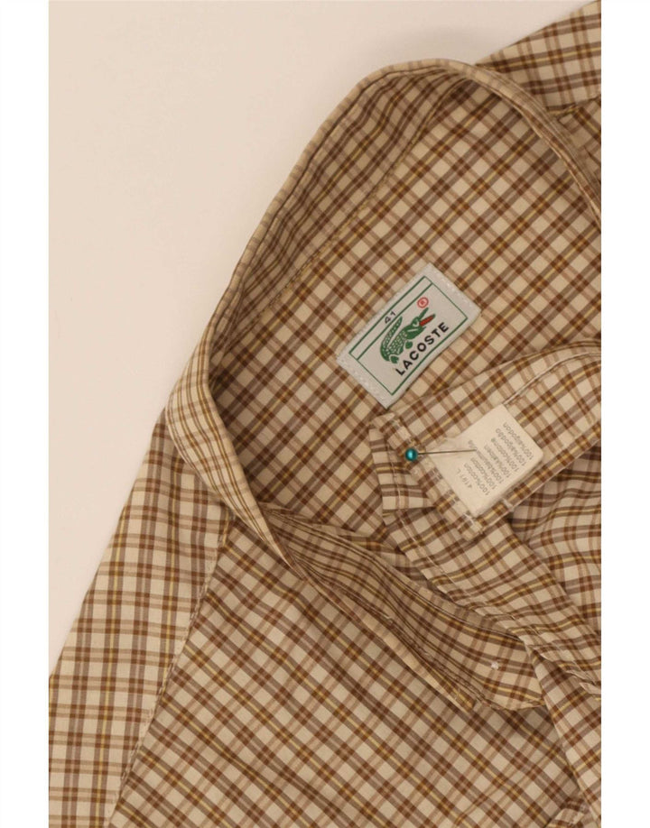 Lacoste Chemise à manches courtes pour hommes Taille 41 Grand coton à carreaux beige