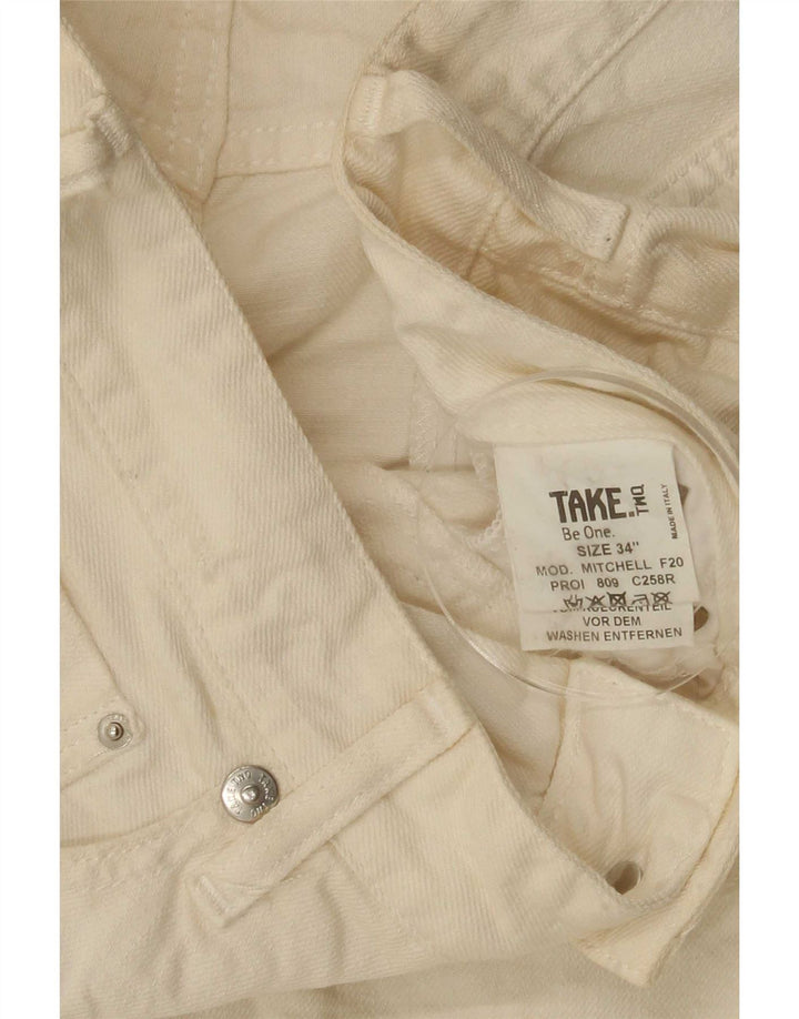 Take Two Mens Mitchell Distressed Slim Jeans W34 L35 Blanc cassé Coton