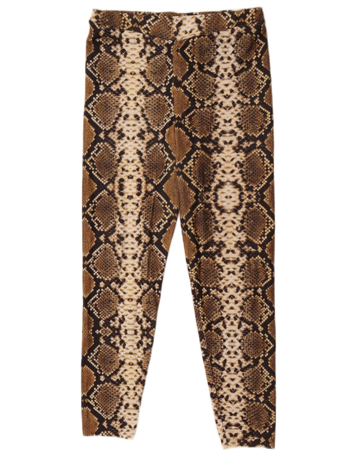 Zara Leggings Femme UK 12 Polyester Imprimé Animal Marron Moyen