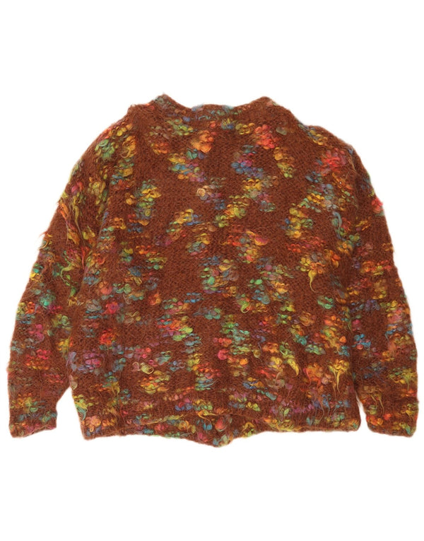 vintage Femmes Surdimensionné Cardigan Pull UK 18 XL Brun Moucheté