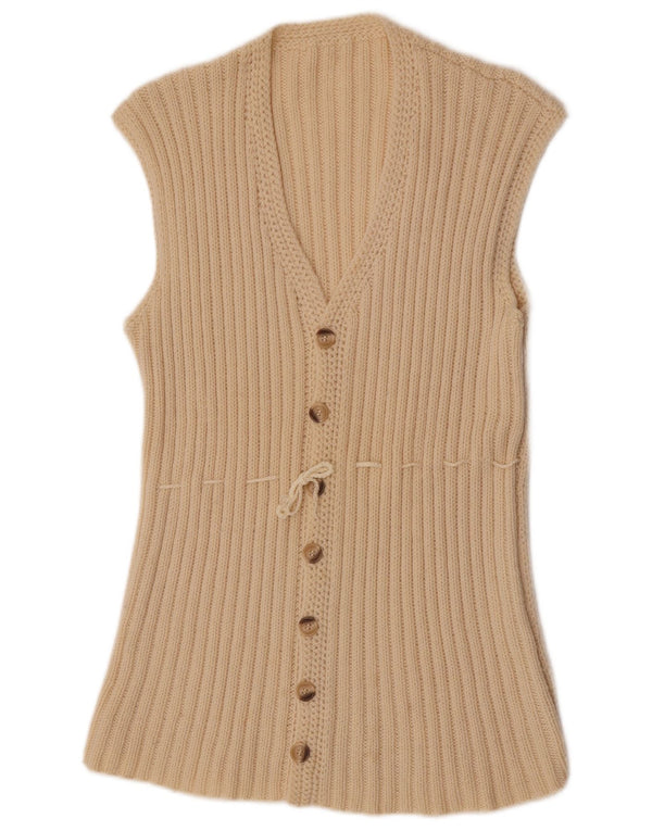 vintage Femmes Sans Manches Cardigan Pull UK 14 Moyen Off White