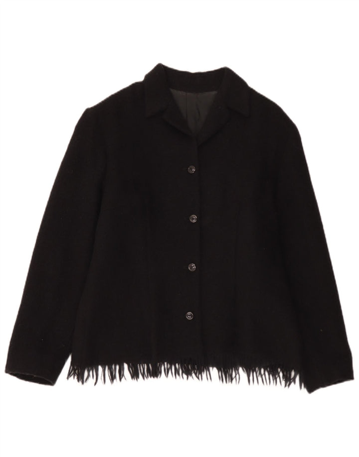 vintage Femme 4 Bouton Blazer Veste UK 12 Laine Noire Moyenne