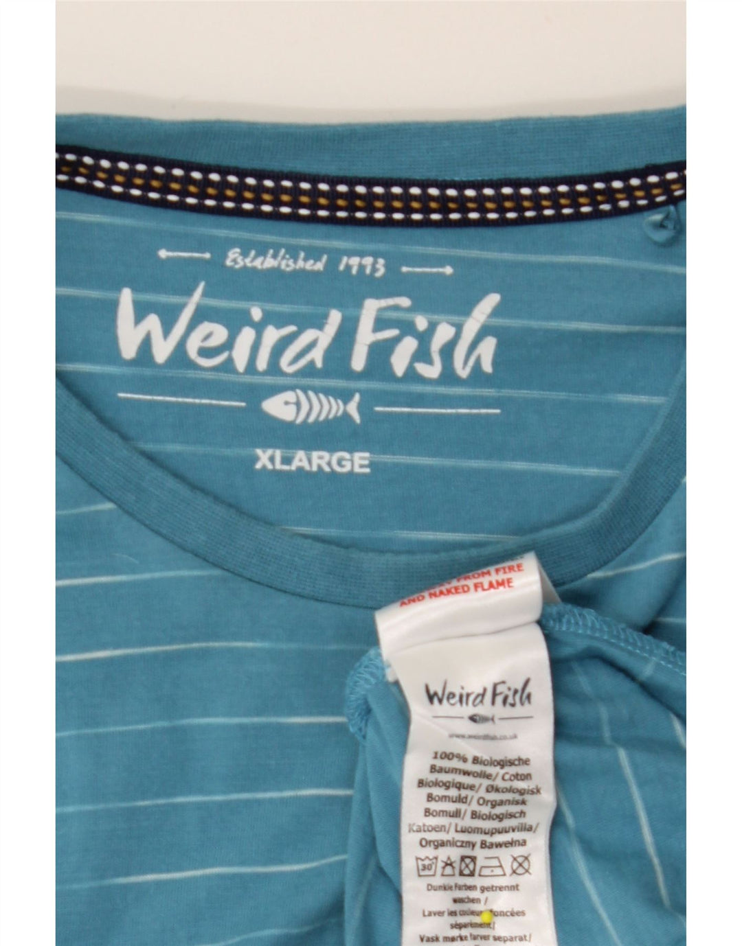 WEIRD FISH T-Shirt Homme Top XL Bleu Rayé Coton