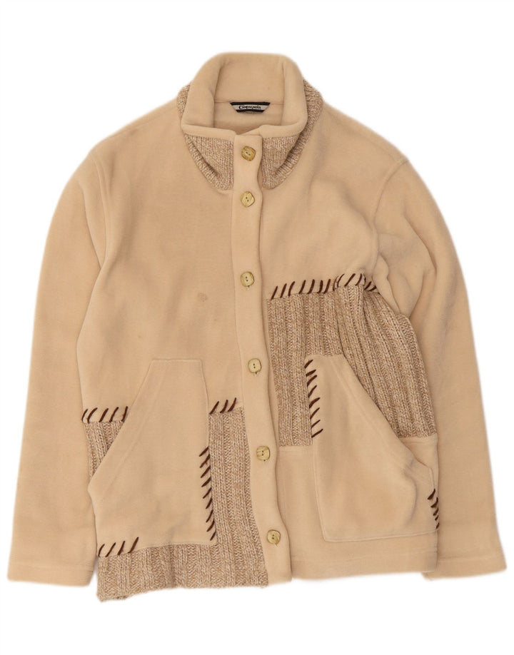 vintage Femme Veste polaire surdimensionnée UK 10 Petit Colorblock Beige
