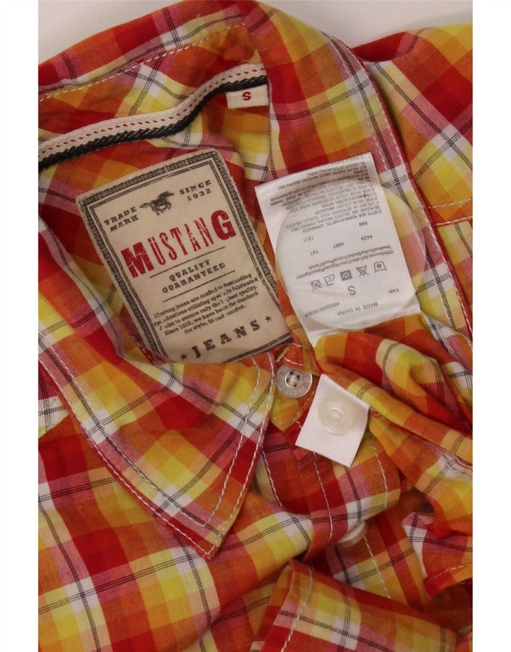 Mustang Chemise à manches courtes pour homme en coton à petits carreaux jaunes