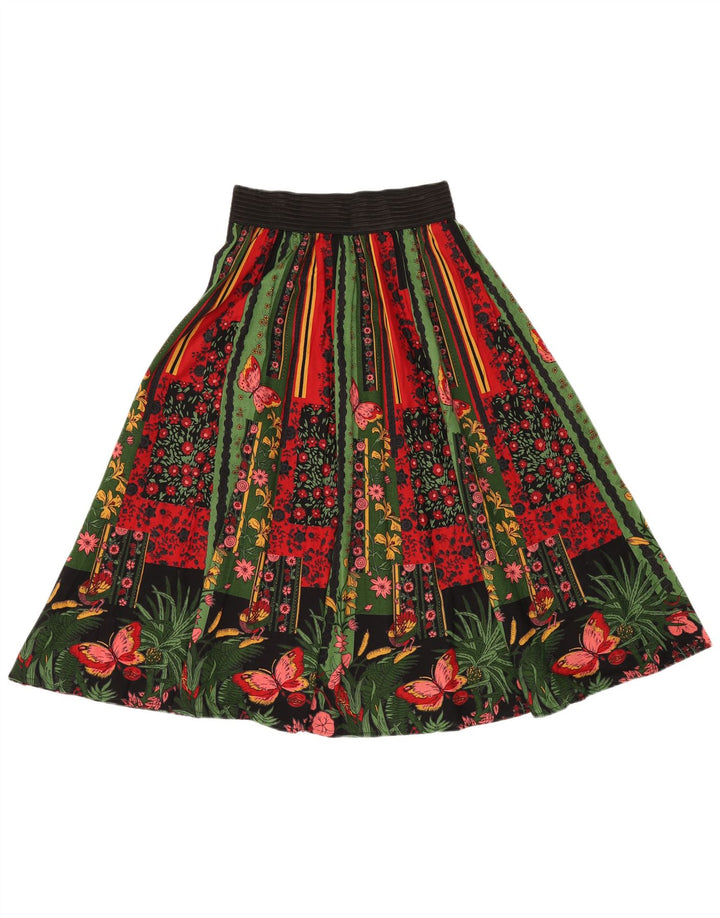 VINTAGE Jupe trapèze taille haute femme W24 XS Coton floral multicolore