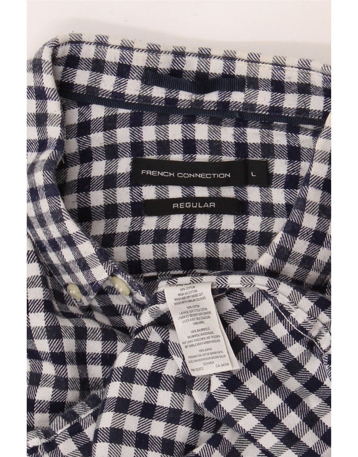 FRENCH CONNECTION Chemise régulière en flanelle pour hommes, grand motif vichy bleu marine