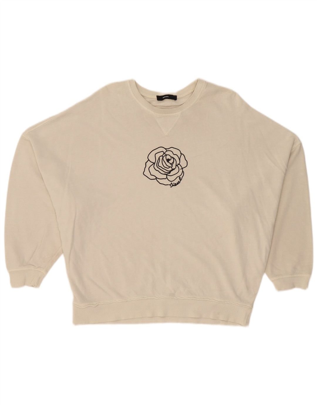 Diesel Sweat-shirt graphique surdimensionné pour femme UK 12 Medium Blanc Floral