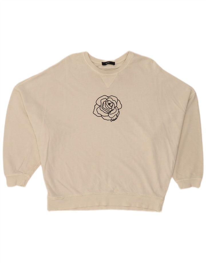 Diesel Sweat-shirt graphique surdimensionné pour femme UK 12 Medium Blanc Floral