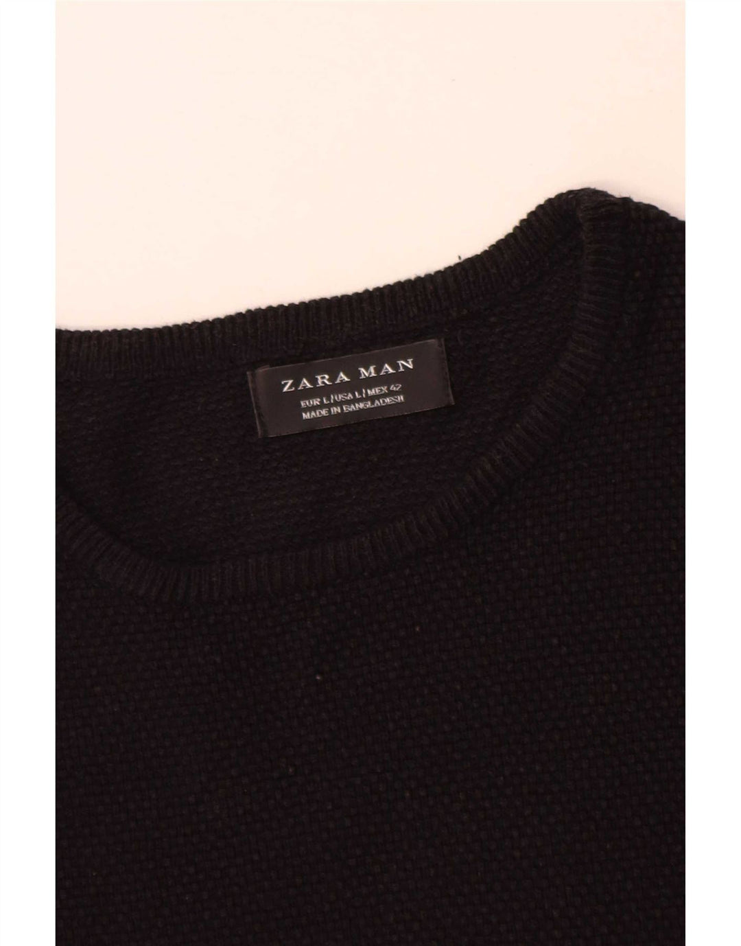 Zara Pull à col rond pour homme en coton noir Large