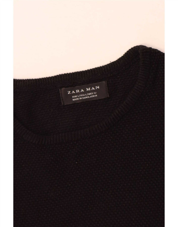 Zara Pull à col rond pour homme en coton noir Large