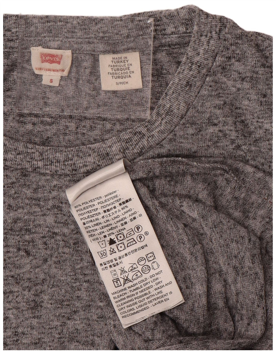 LEVI'S T-Shirt Femme UK 10 Petit Gris Moucheté Polyester