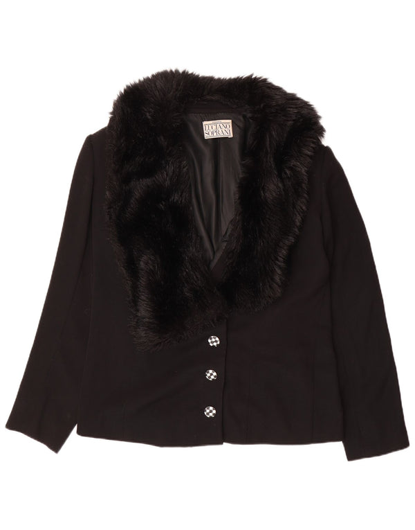 LUCIANO SOPRANI Veste blazer 3 boutons pour femme UK 16 Large Noir