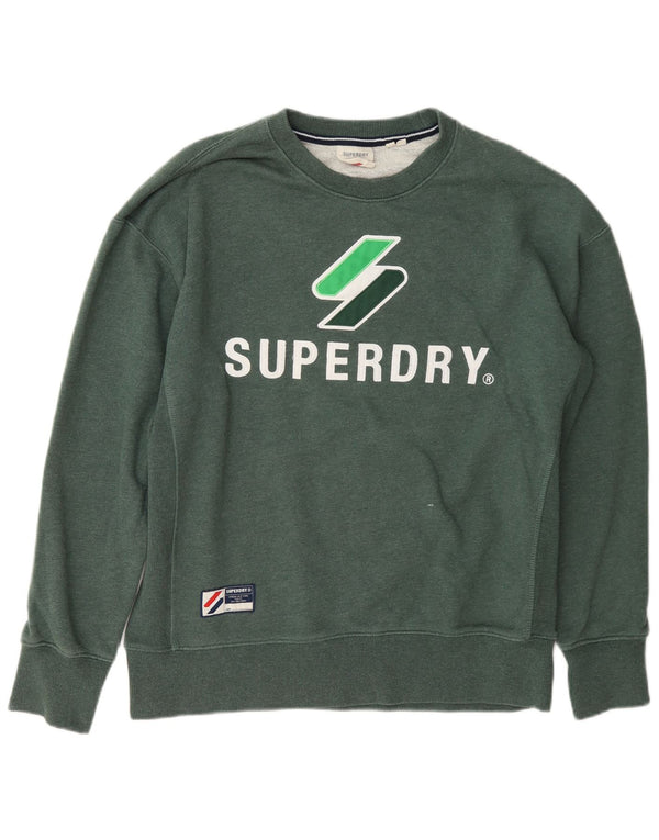 Superdry Homme Graphic Loose Fit Sweatshirt Jumper XS Vert Coton