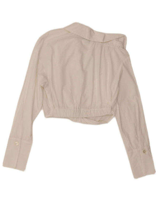 Zara Womens Crop Long Sleeve Blouse Top UK 10 Petit Coton Blanc