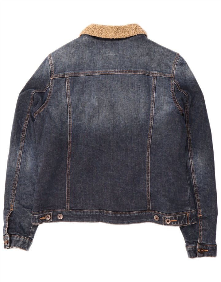 FAT FACE Veste en jean Sherpa pour femme UK 12 Bleu moyen Coton