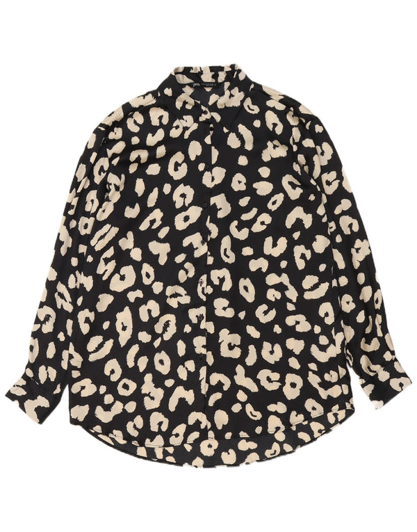Zara Femme Chemisier UK 14 Moyen Noir Imprimé Animal Polyester