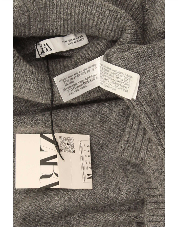 Zara Femme Crop Oversize Col Roulé Pull Pull UK 14 Gris Moyen