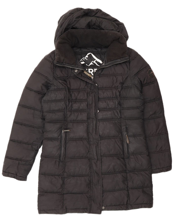 Superdry Manteau rembourré à capuche pour femme UK 12 Medium Noir Polyester