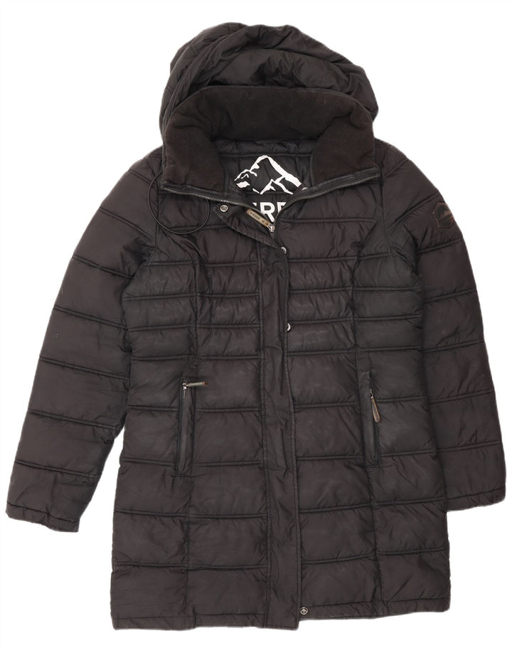 Superdry Manteau rembourré à capuche pour femme UK 12 Medium Noir Polyester