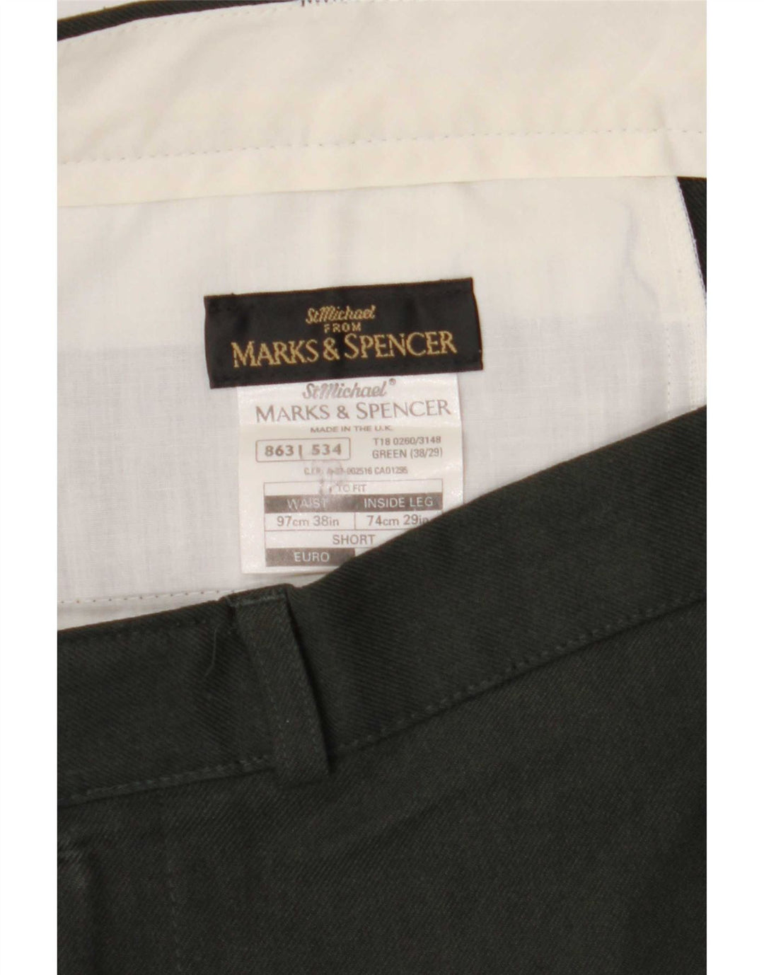 Marks & Spencer Pantalon Chino Droit Homme W38 L29 Vert Polyester