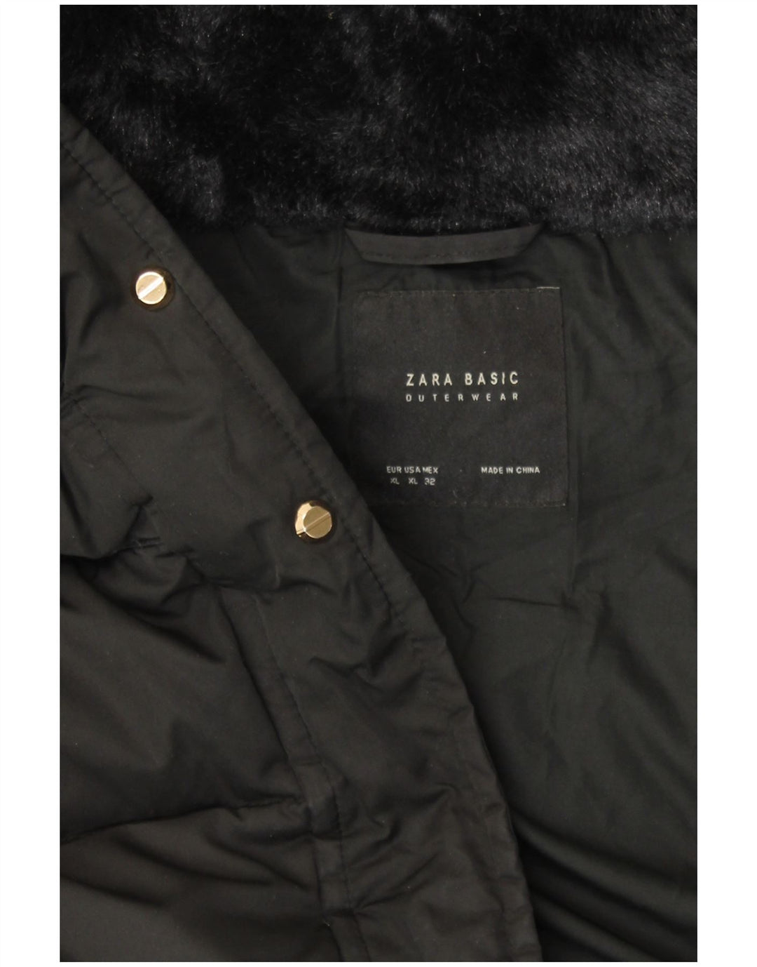 ZARA Manteau matelassé à capuche pour femme UK 18 XL Noir