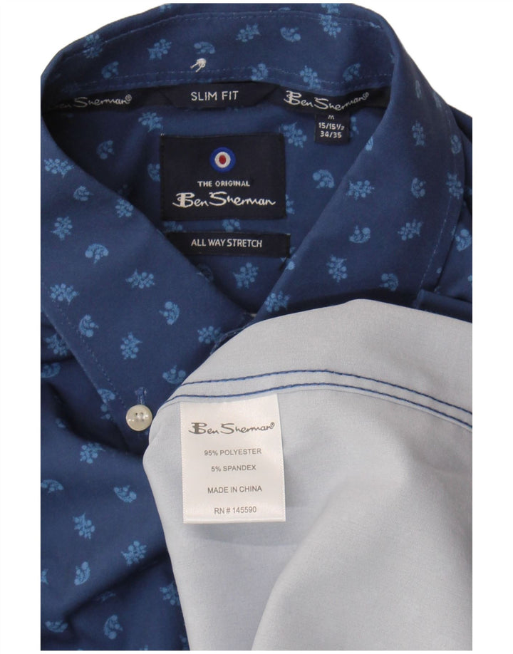 Ben Sherman Chemise slim fit pour homme Taille 15 1/2 Polyester floral bleu moyen