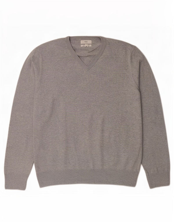 Marks & Spencer Pull col en V pour femme UK 18 XL Coton moucheté gris