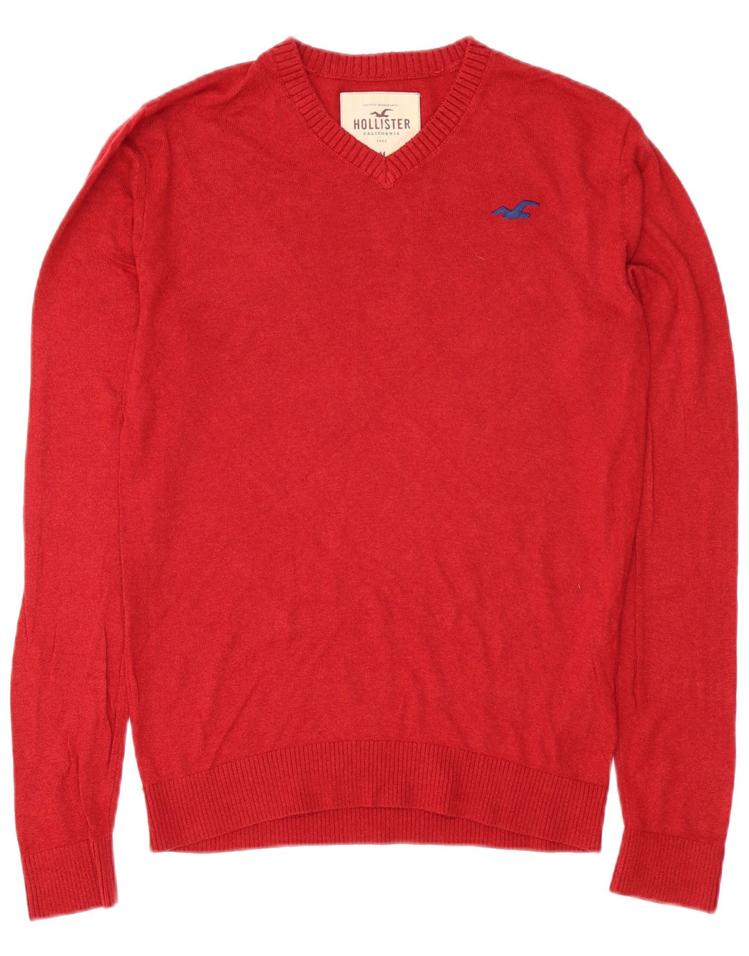 Hollister Pull Col V Homme Rouge Moyen Coton