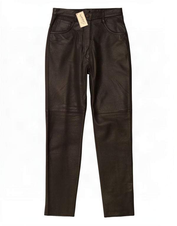 Pantalon en cuir fuselé vintage femme UK 12 Medium W26 L31 Noir