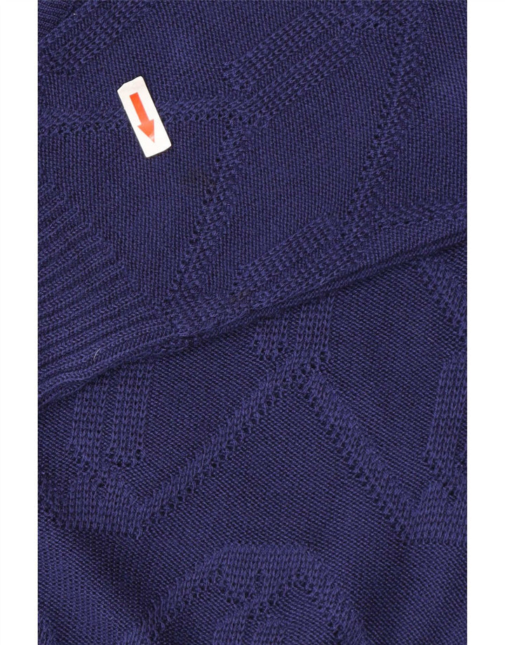vintage Femme Cardigan Pull EU 38/40 Chevron Bleu Moyen Polyacrylique