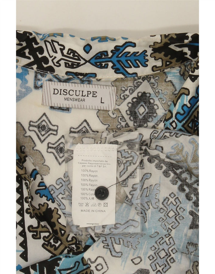 vintage Chemise à manches courtes pour hommes Grande rayonne Ikat bleue