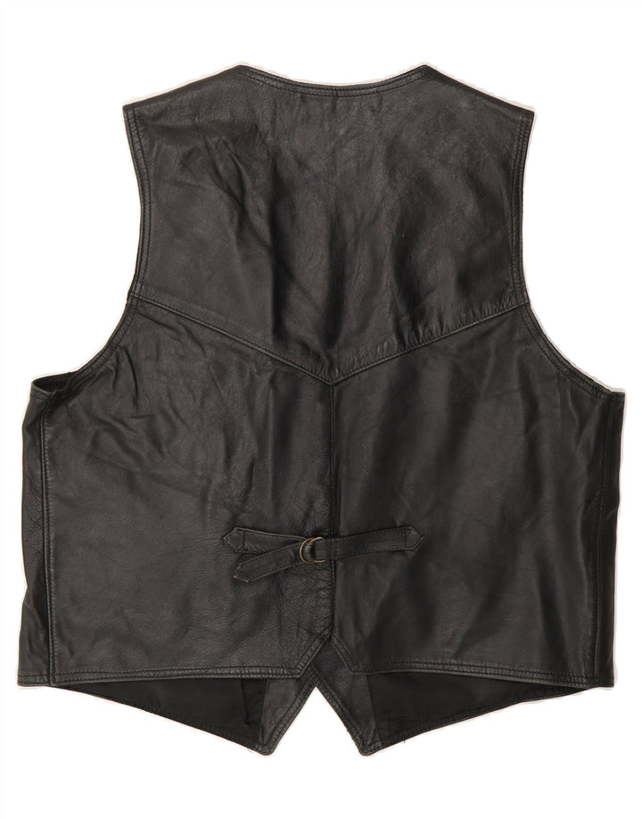 VINTAGE Mens Leather Waistcoat 2XL Black Leather Vintage Vintage and Second-Hand Vintage from Messina Hembry 