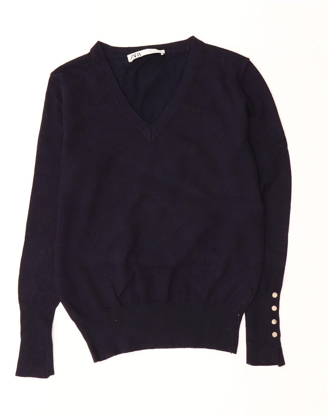 ZARA Pull court à col en V pour femme UK 12 Bleu marine moyen