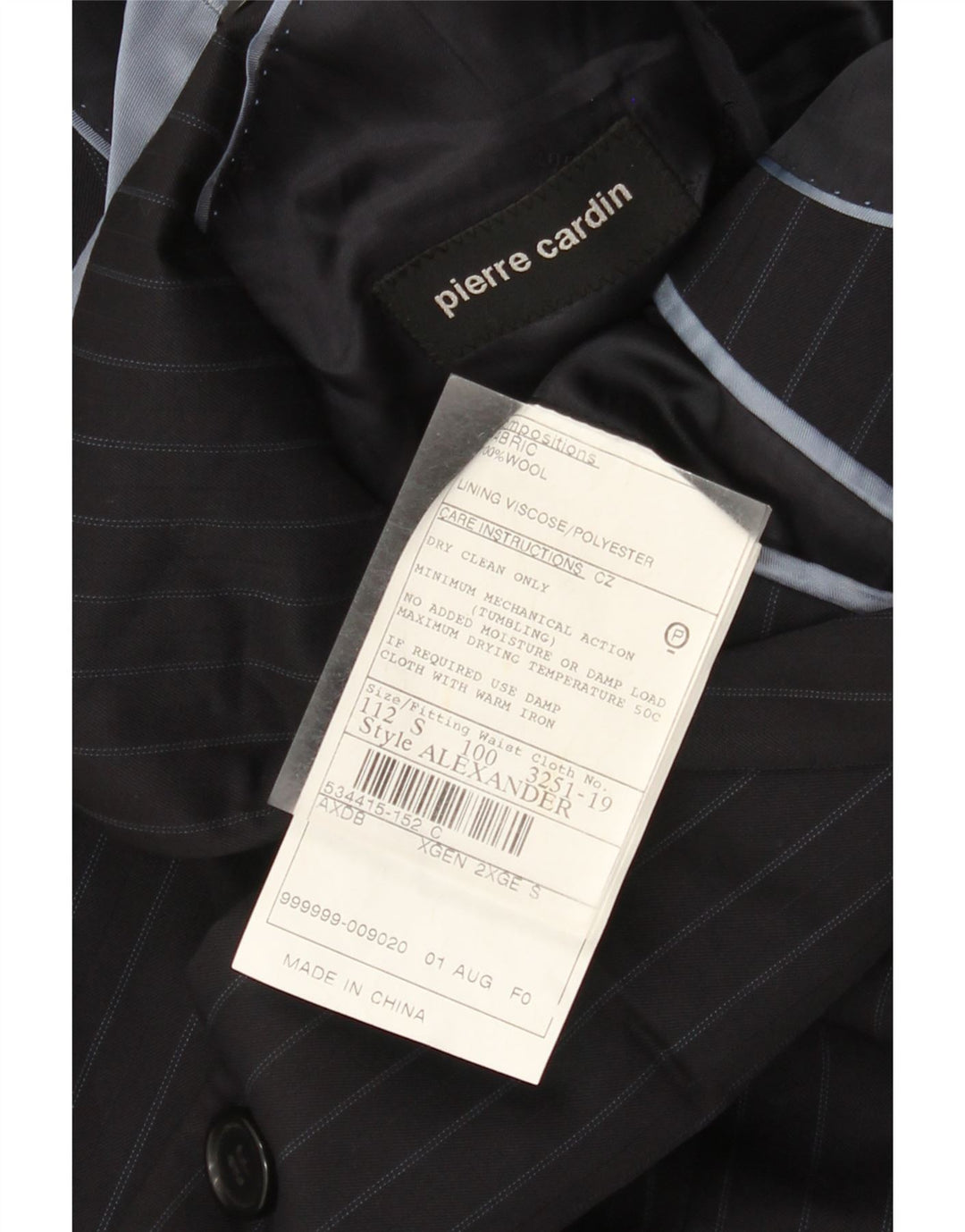 Pierre Cardin Veste blazer à 2 boutons pour homme UK 44 2XL Bleu marine à fines rayures