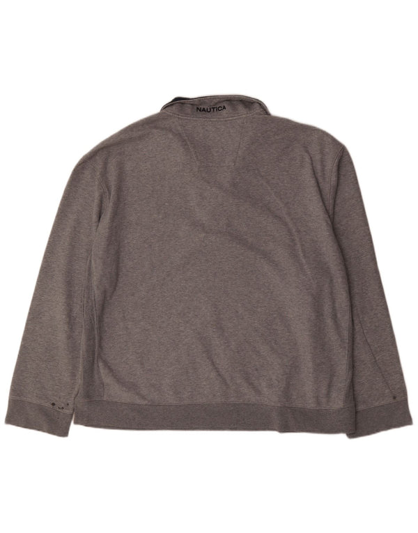 Nautica Sweat-shirt à col zippé pour homme 2XL en coton moucheté gris