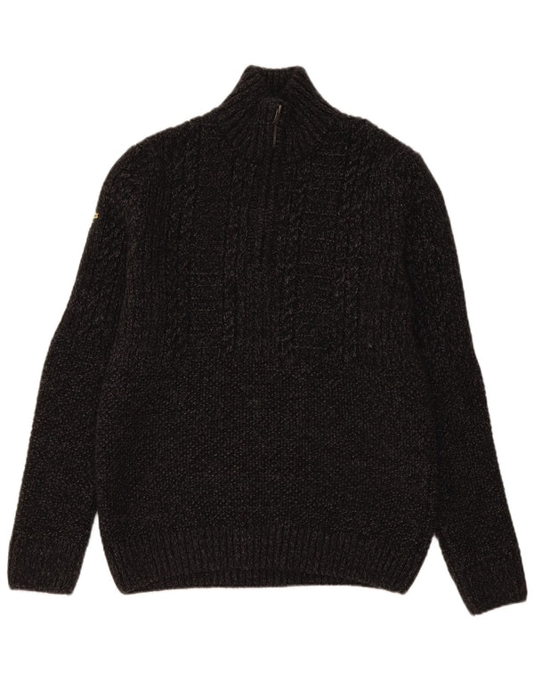 Superdry Pull Col Zippé Homme Gris Moyen Acrylique Moucheté