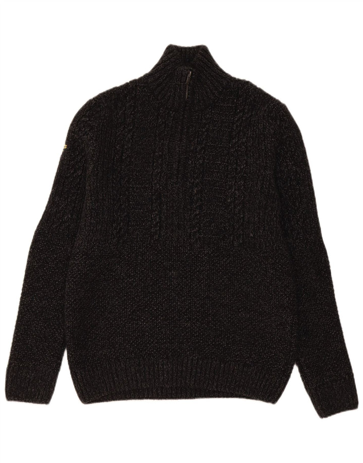 Superdry Pull Col Zippé Homme Gris Moyen Acrylique Moucheté