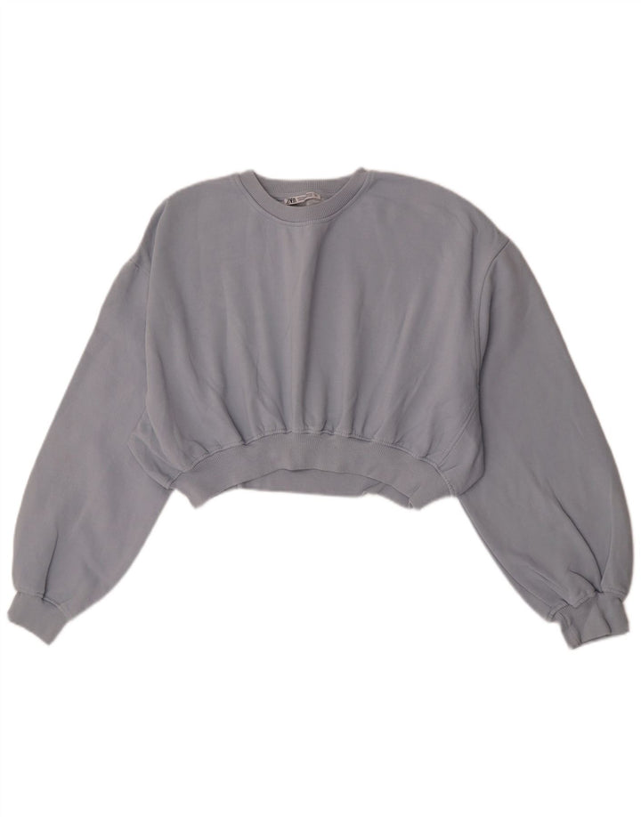 Zara Womens Crop Sweatshirt Jumper UK 14 Coton Gris Moyen