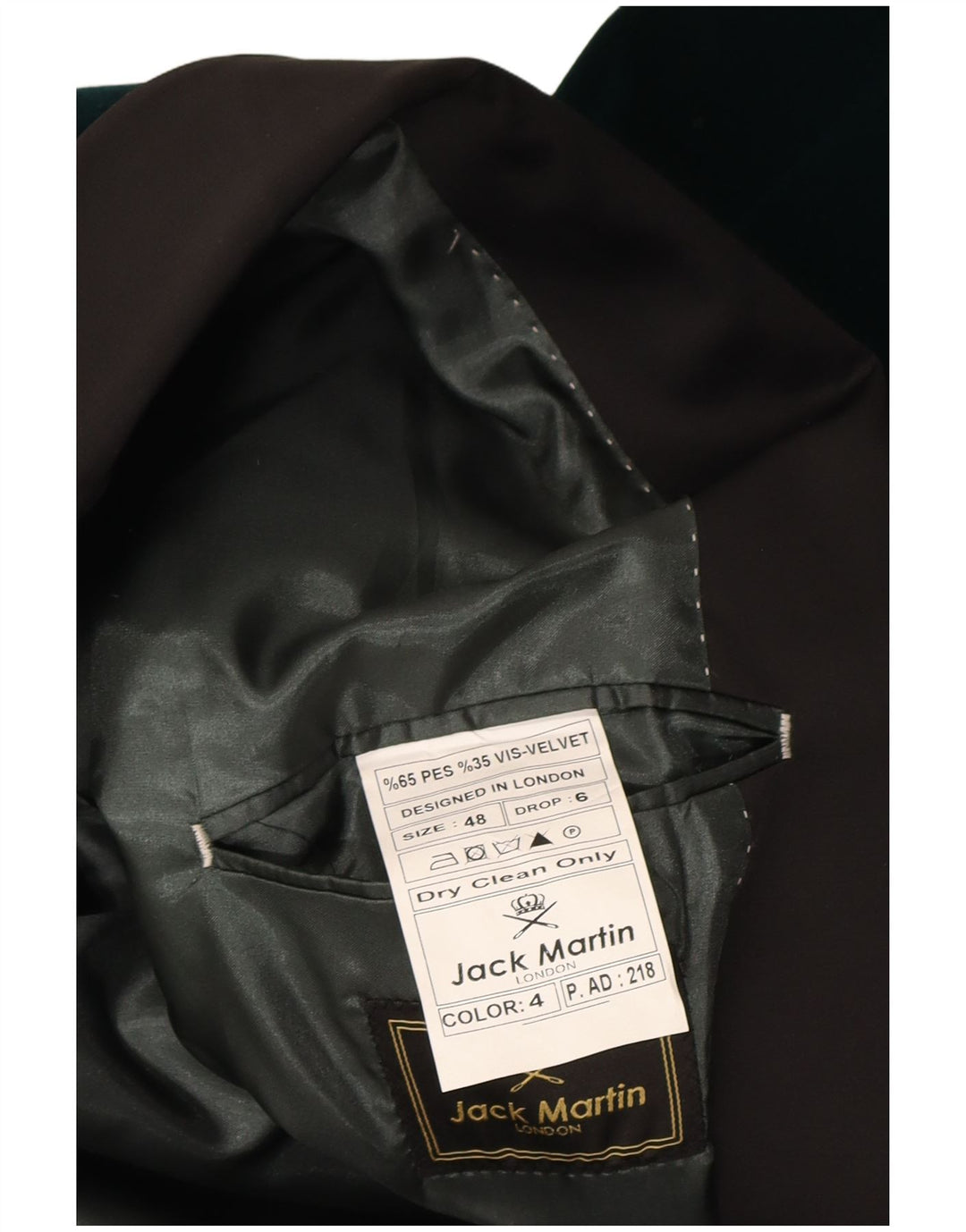Jack Martin Veste blazer en velours à 1 bouton pour homme IT 48 Vert moyen Polyester