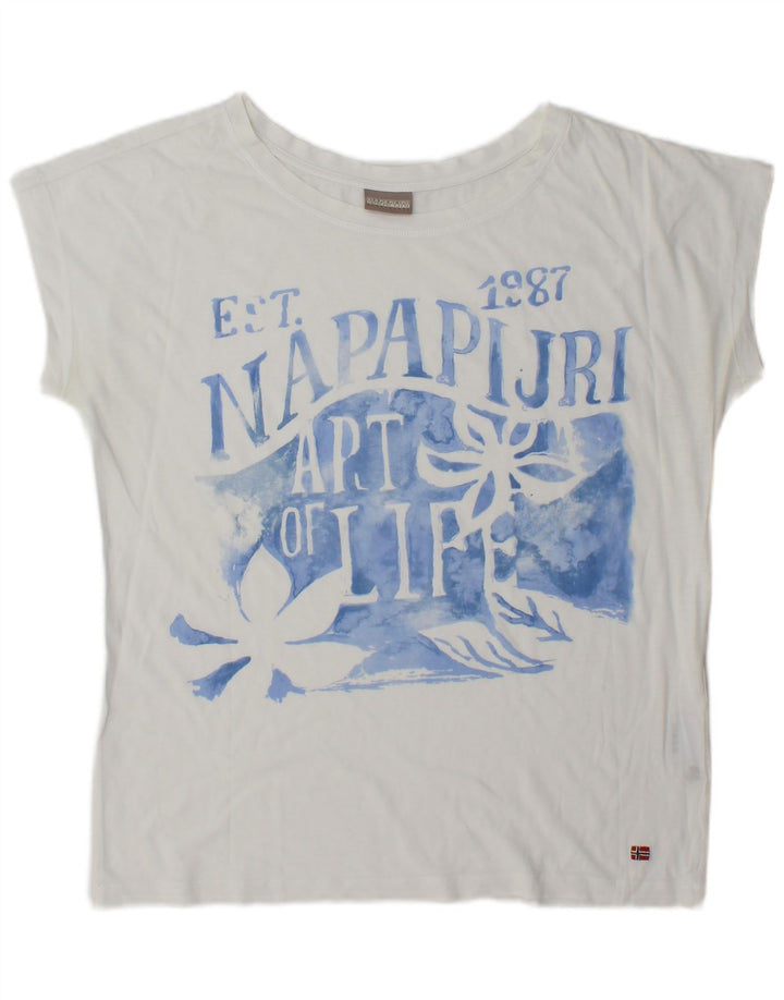 Napapijri T-shirt graphique pour femme UK 14 Blanc moyen
