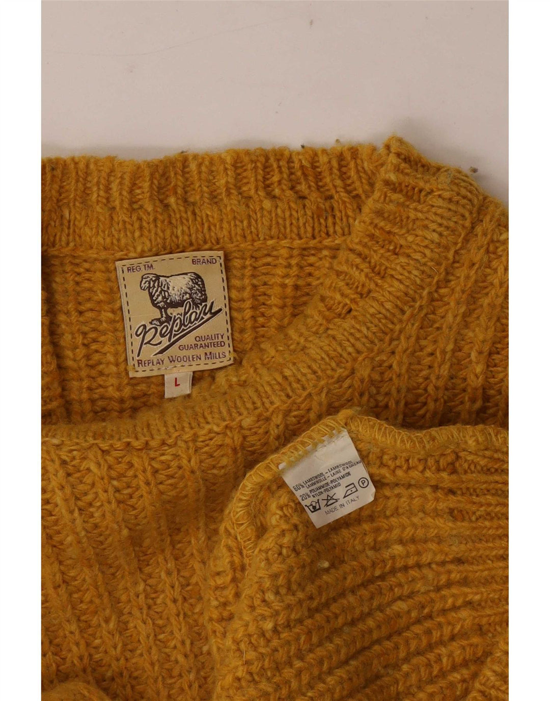 Replay Pull Col Rond Homme Large Jaune Laine d'Agneau