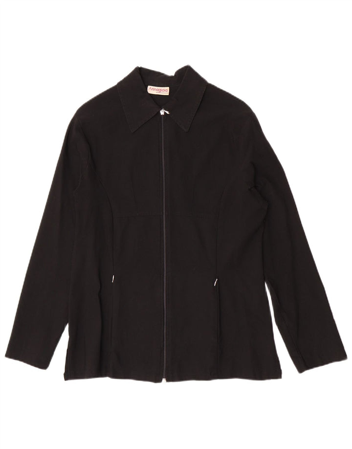 Veste Blouson Femme Vintage UK 14 Viscose Noir Moyen